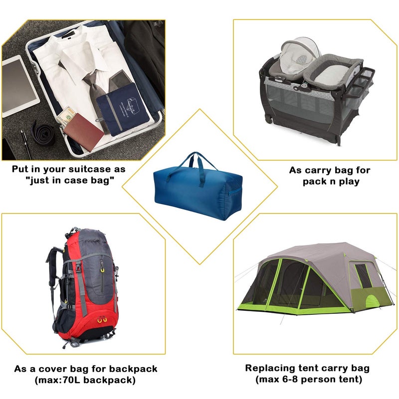 iFARADAY Foldable Duffel Bag 30" / 75L Lightweight with Water Rresistant for Travel-Blue - Image 4